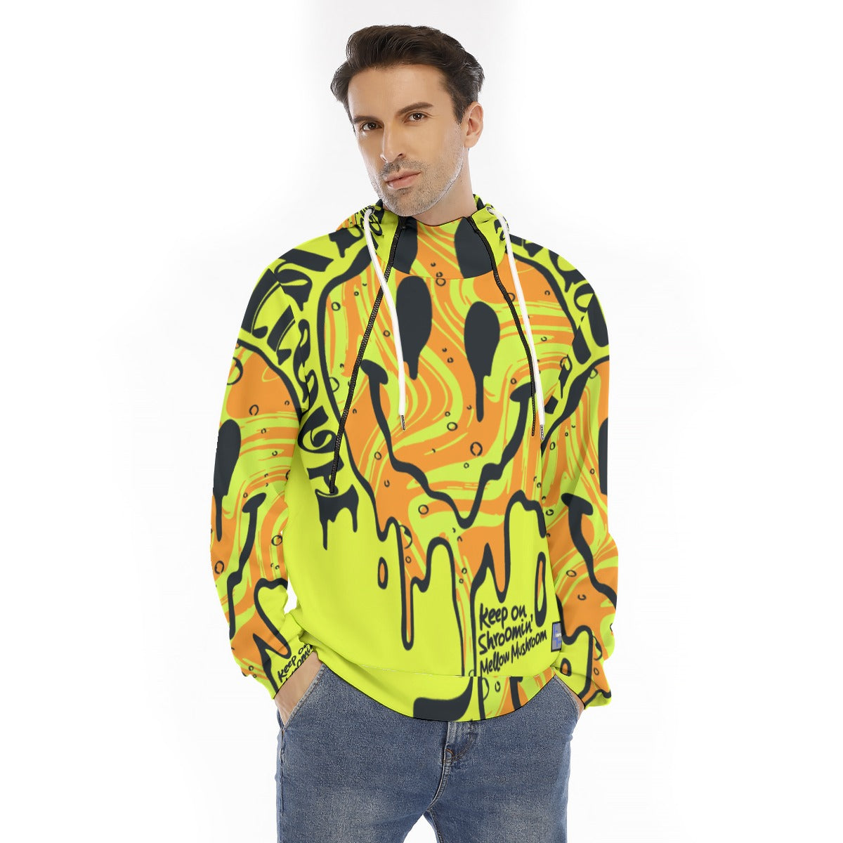 Euphoriyum Men's Smiley Face Hoodie with Double Zipper - Scuba Fabric