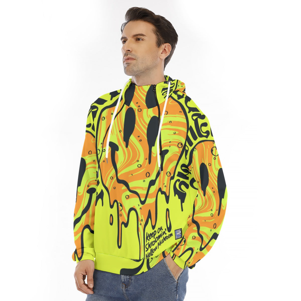 Euphoriyum Men's Smiley Face Hoodie with Double Zipper - Scuba Fabric