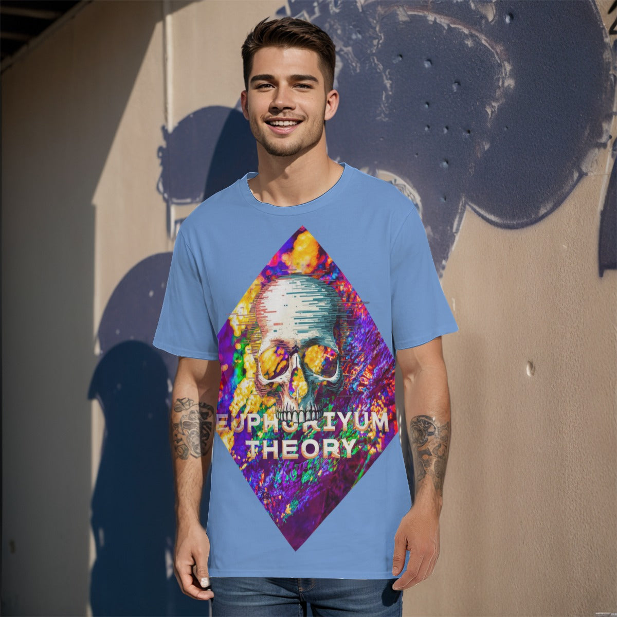 Euphoriyum Theory Men's Skull Print O-Neck T-Shirt | 100% Cotton, Regular Fit